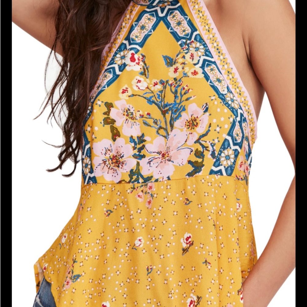 Free People Floral Print Tank Top - Orange and Pink - Picture 2 of 4